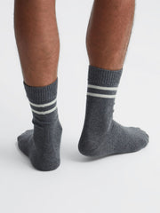 Wool Blend Striped Crew Socks Grey Melange | Mens