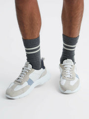 Wool Blend Striped Crew Socks Grey Melange | Mens