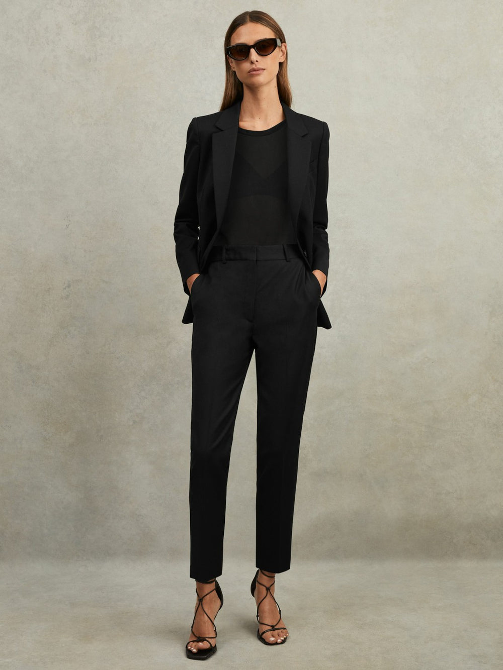 Wool Blend Tapered Suit Trousers Black | Womens