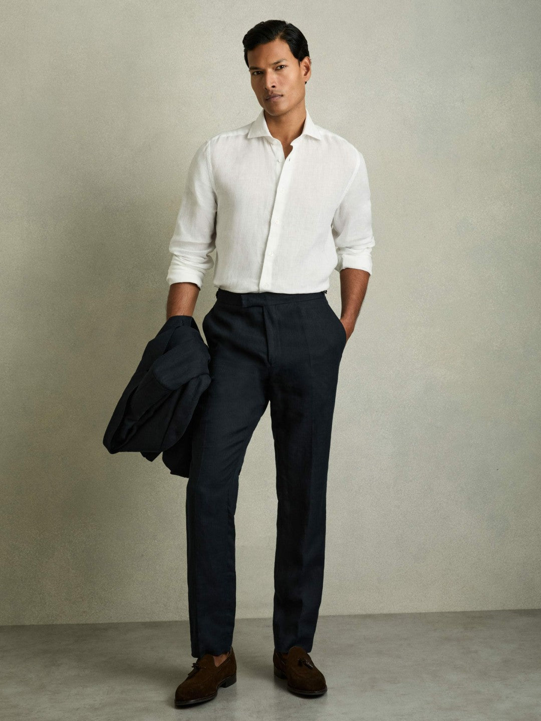 Linen Button-Through Shirt White | Mens