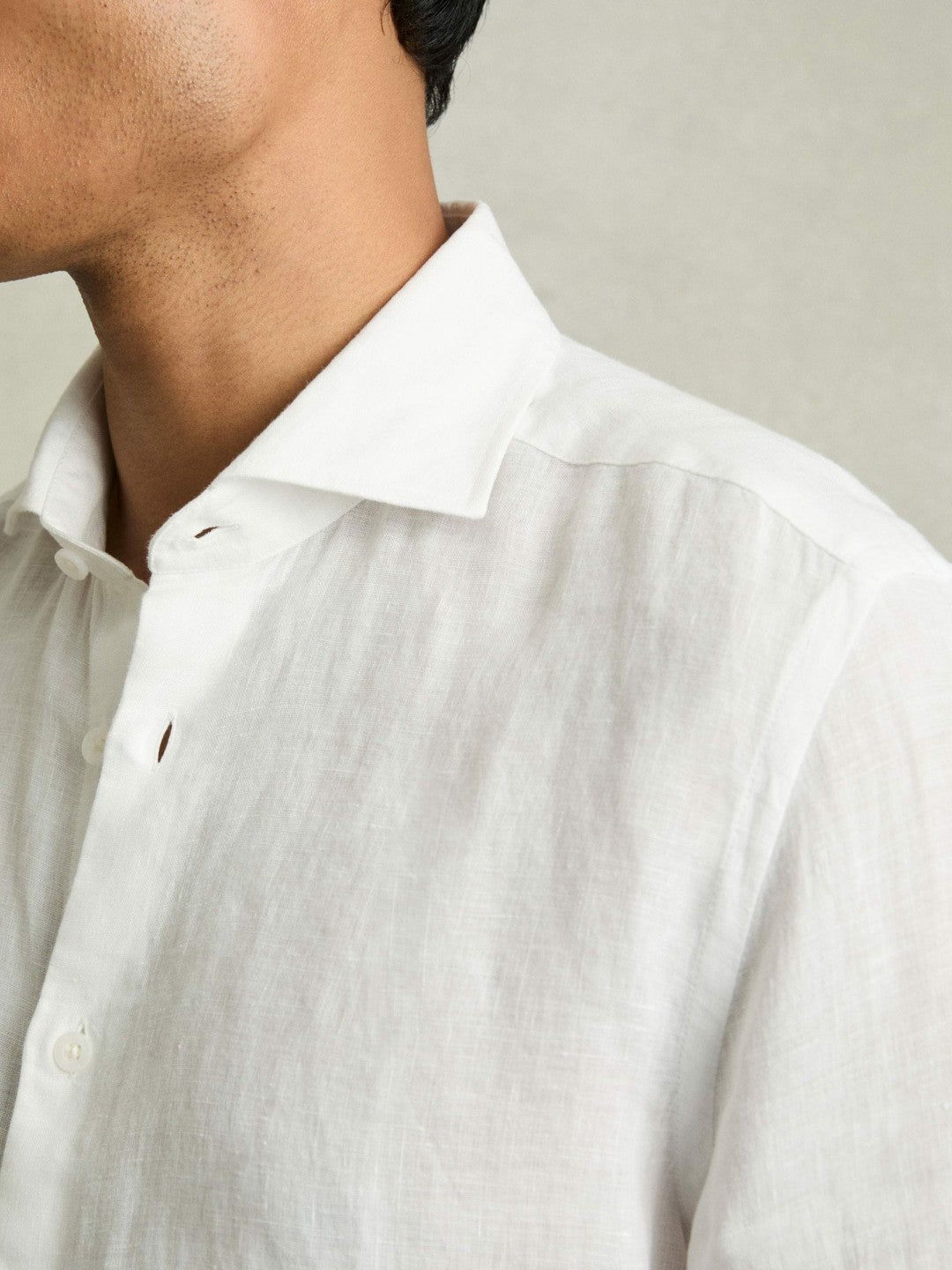 Linen Button-Through Shirt White | Mens
