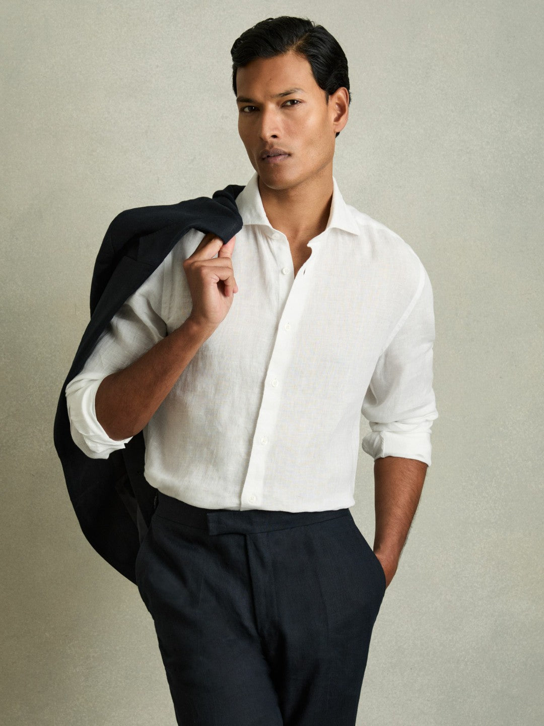 Linen Button-Through Shirt White | Mens