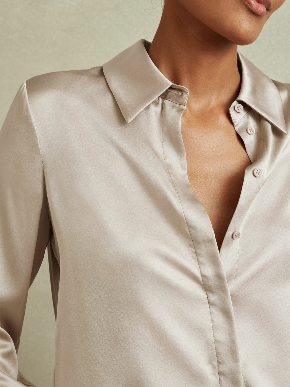 Silk Double-Cuff Button-Through Shirt Champagne | Womens