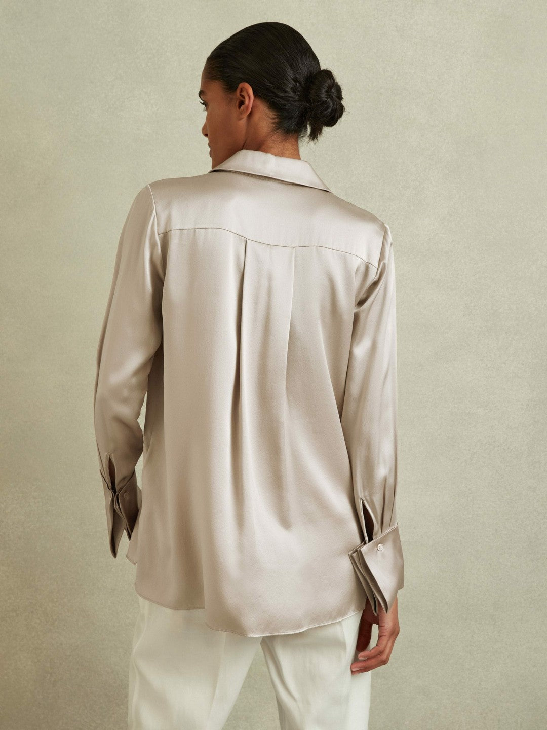Silk Double-Cuff Button-Through Shirt Champagne | Womens