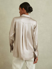 Silk Double-Cuff Button-Through Shirt Champagne | Womens