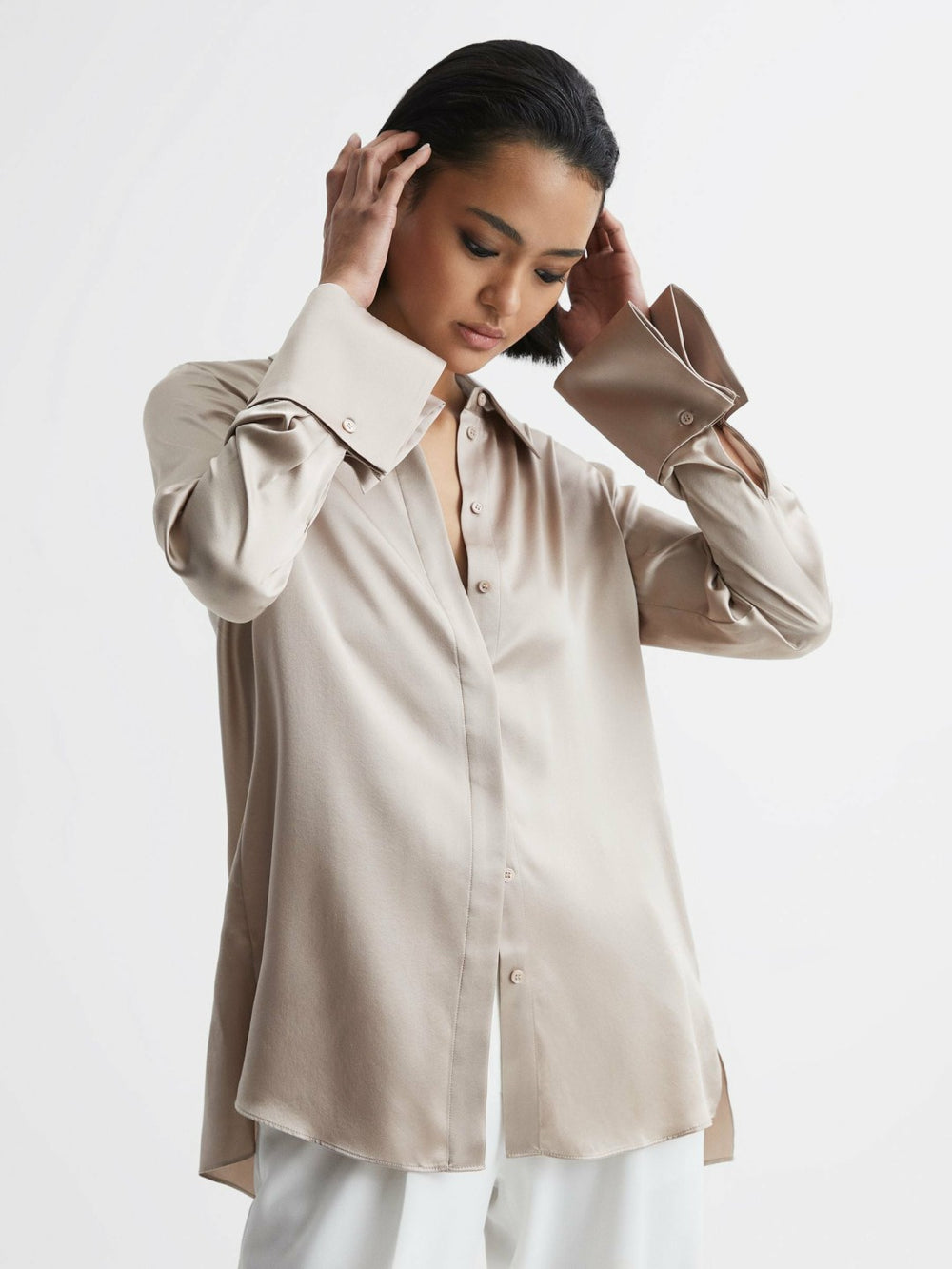 Silk Double-Cuff Button-Through Shirt Champagne | Womens
