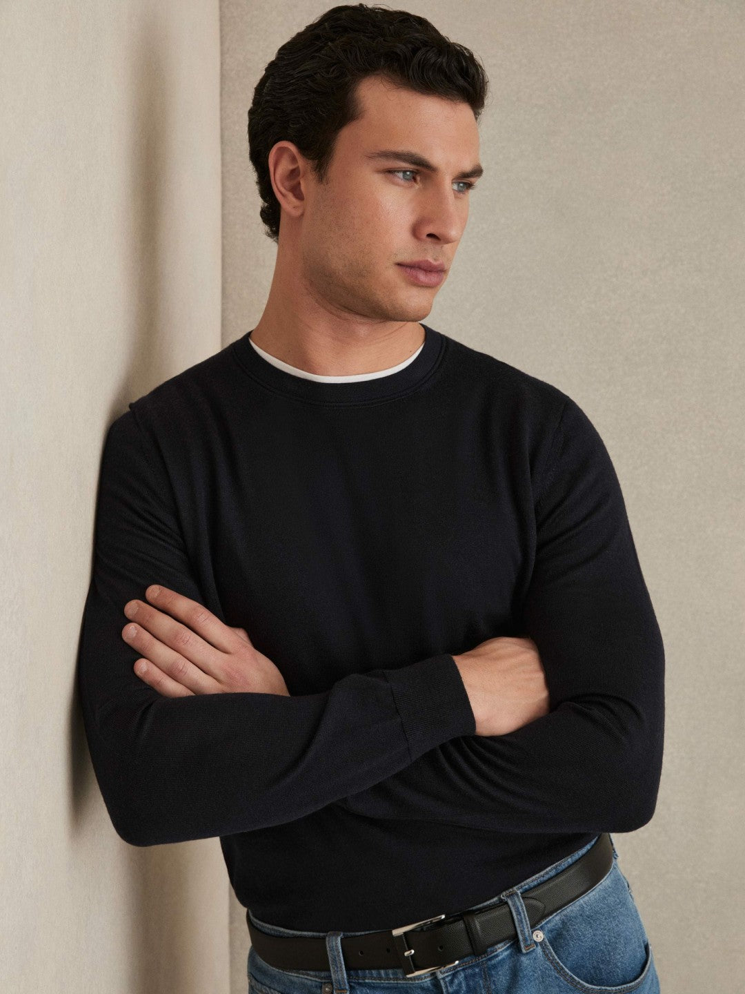 Merino Wool Crew Neck Jumper Navy | Mens