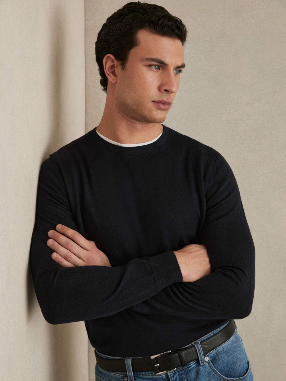 Merino Wool Crew Neck Jumper Navy | Mens