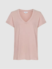 Cotton-Jersey V-Neck T-Shirt Light Pink | Womens
