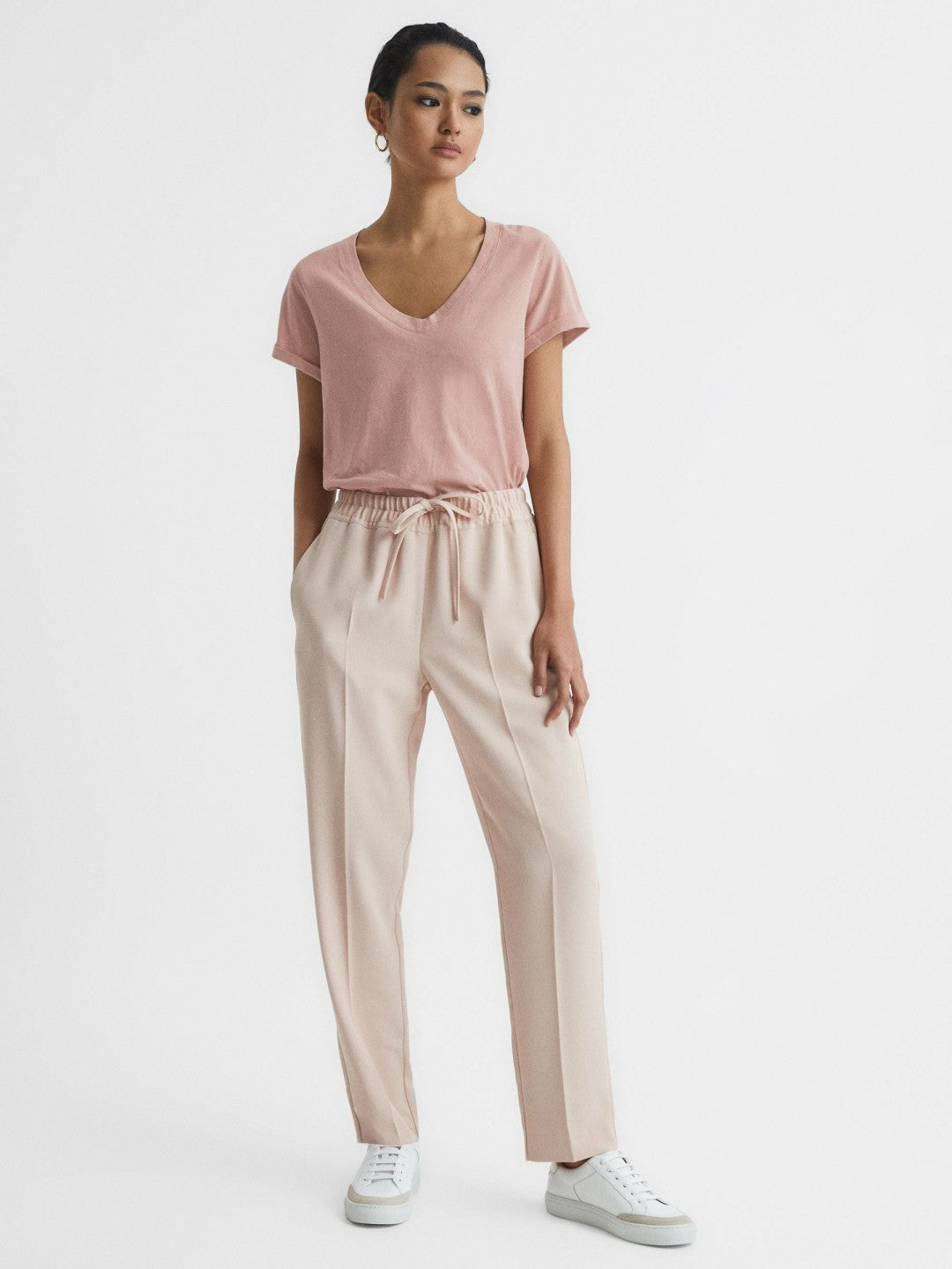 Cotton-Jersey V-Neck T-Shirt Light Pink | Womens