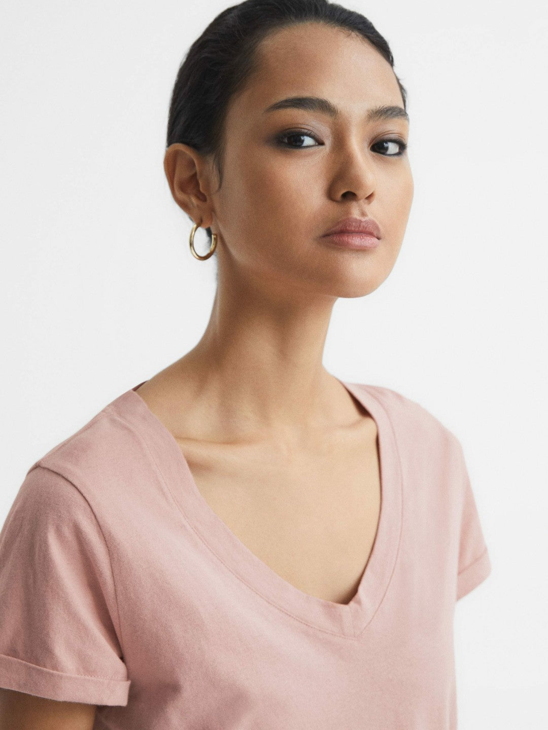 Cotton-Jersey V-Neck T-Shirt Light Pink | Womens
