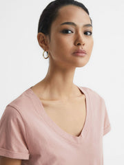 Cotton-Jersey V-Neck T-Shirt Light Pink | Womens