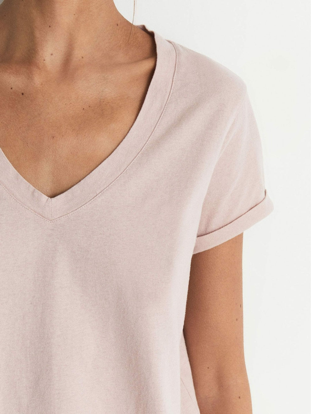 Cotton-Jersey V-Neck T-Shirt Light Pink | Womens
