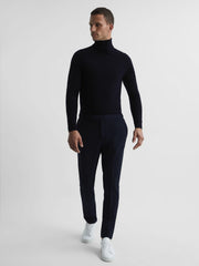 Slim Fit Merino Wool Roll Neck Jumper Navy | Mens