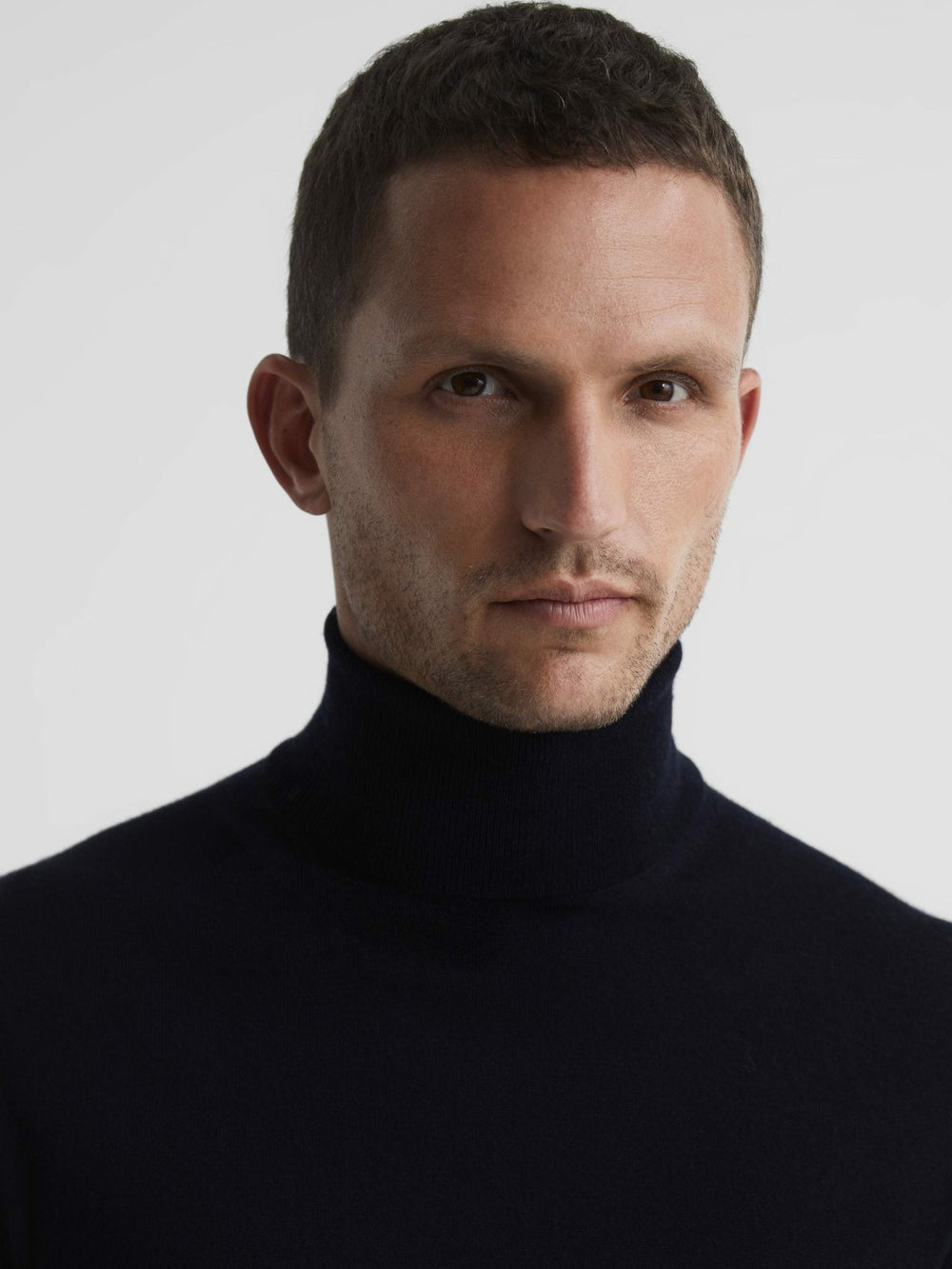 Slim Fit Merino Wool Roll Neck Jumper Navy | Mens