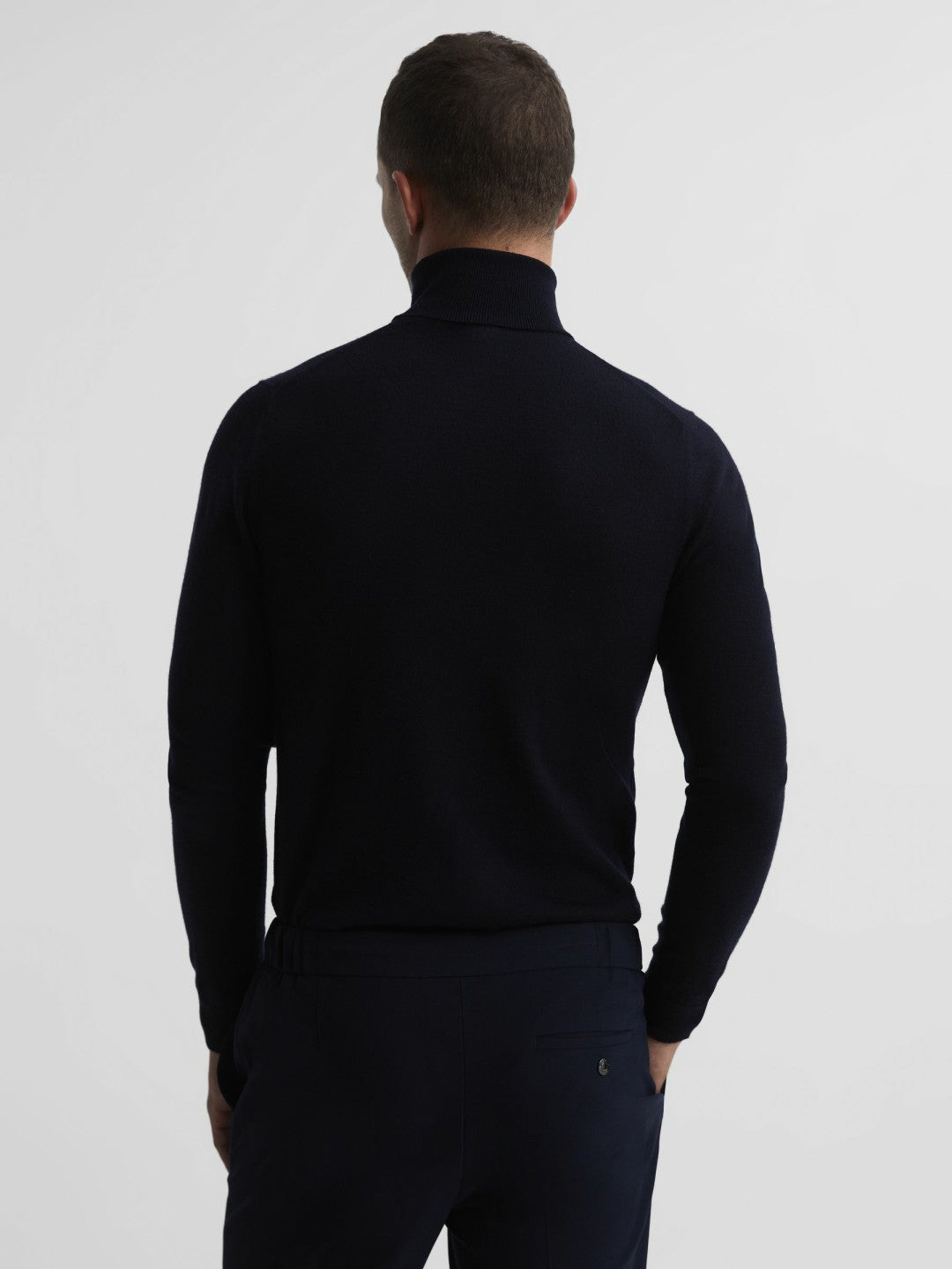 Slim Fit Merino Wool Roll Neck Jumper Navy | Mens