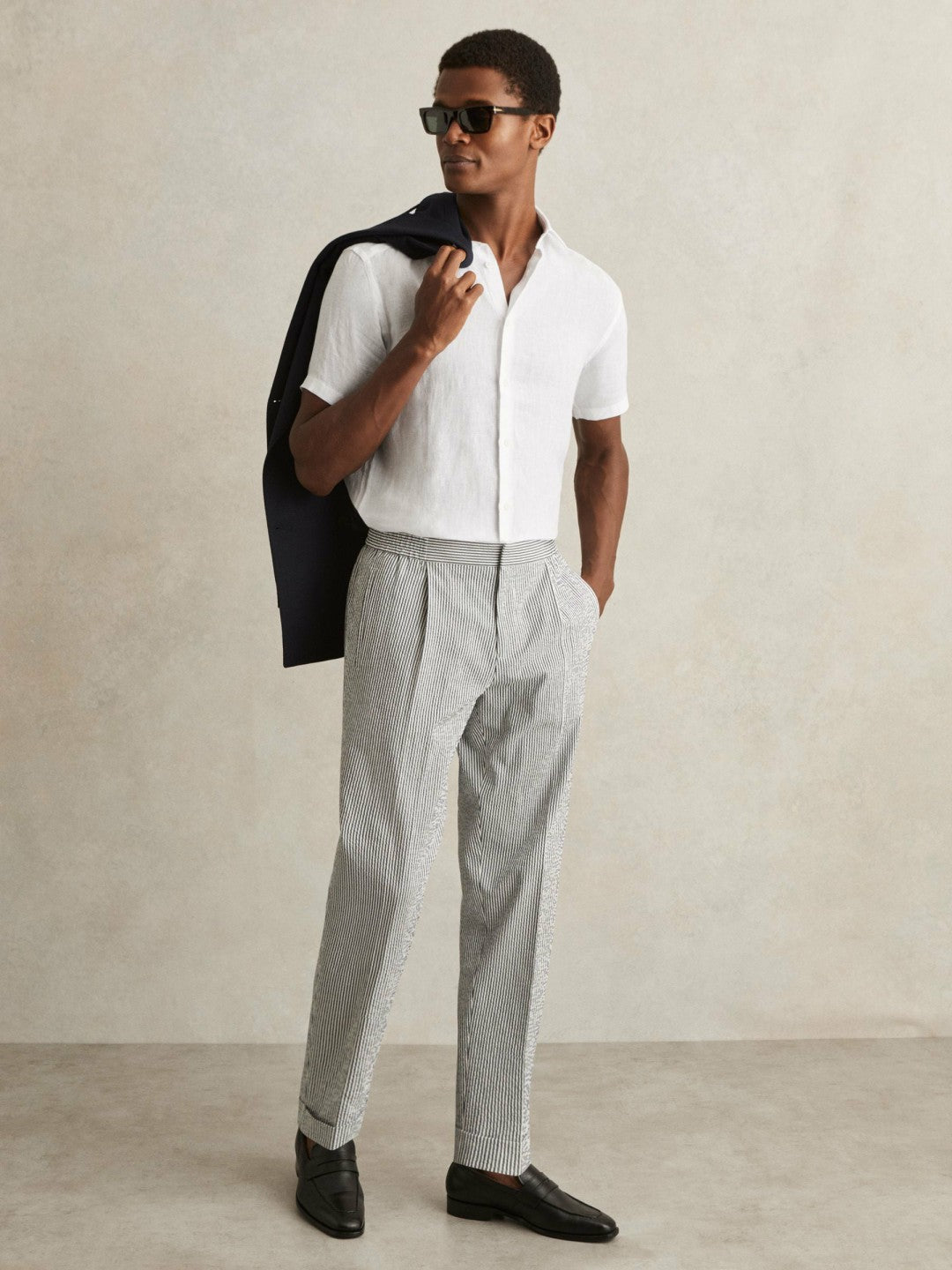 Slim Fit Linen Button-Through Shirt White | Mens