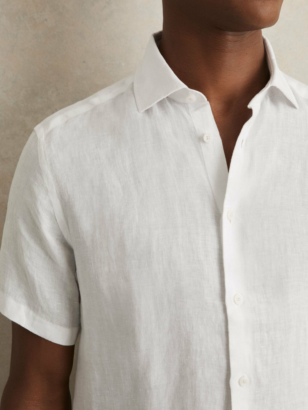 Slim Fit Linen Button-Through Shirt White | Mens