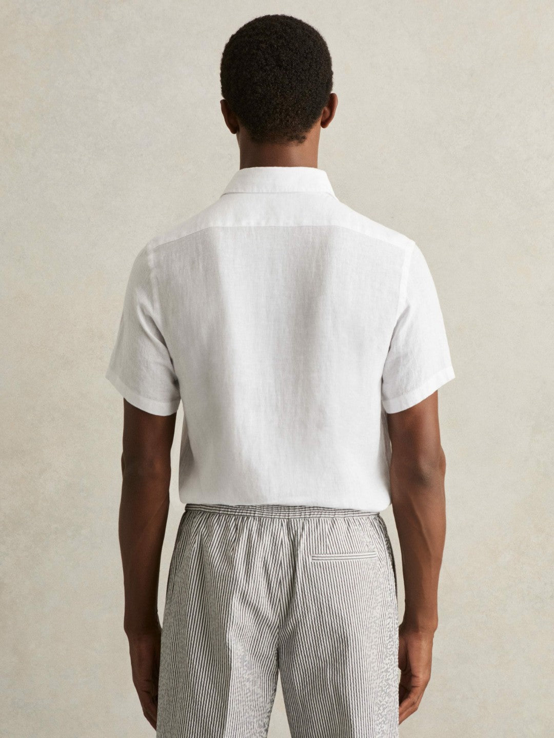 Slim Fit Linen Button-Through Shirt White | Mens