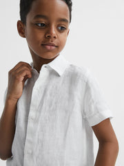 3-9 yrs Short Sleeve Linen Shirt White | Children