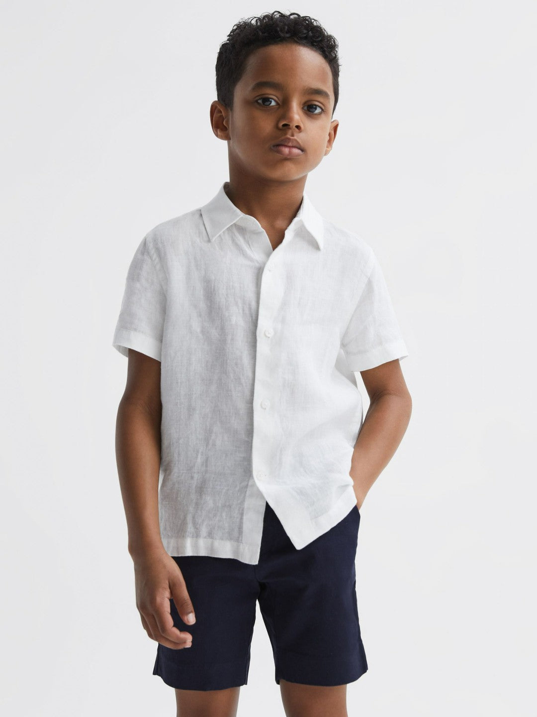 3-9 yrs Short Sleeve Linen Shirt White | Children
