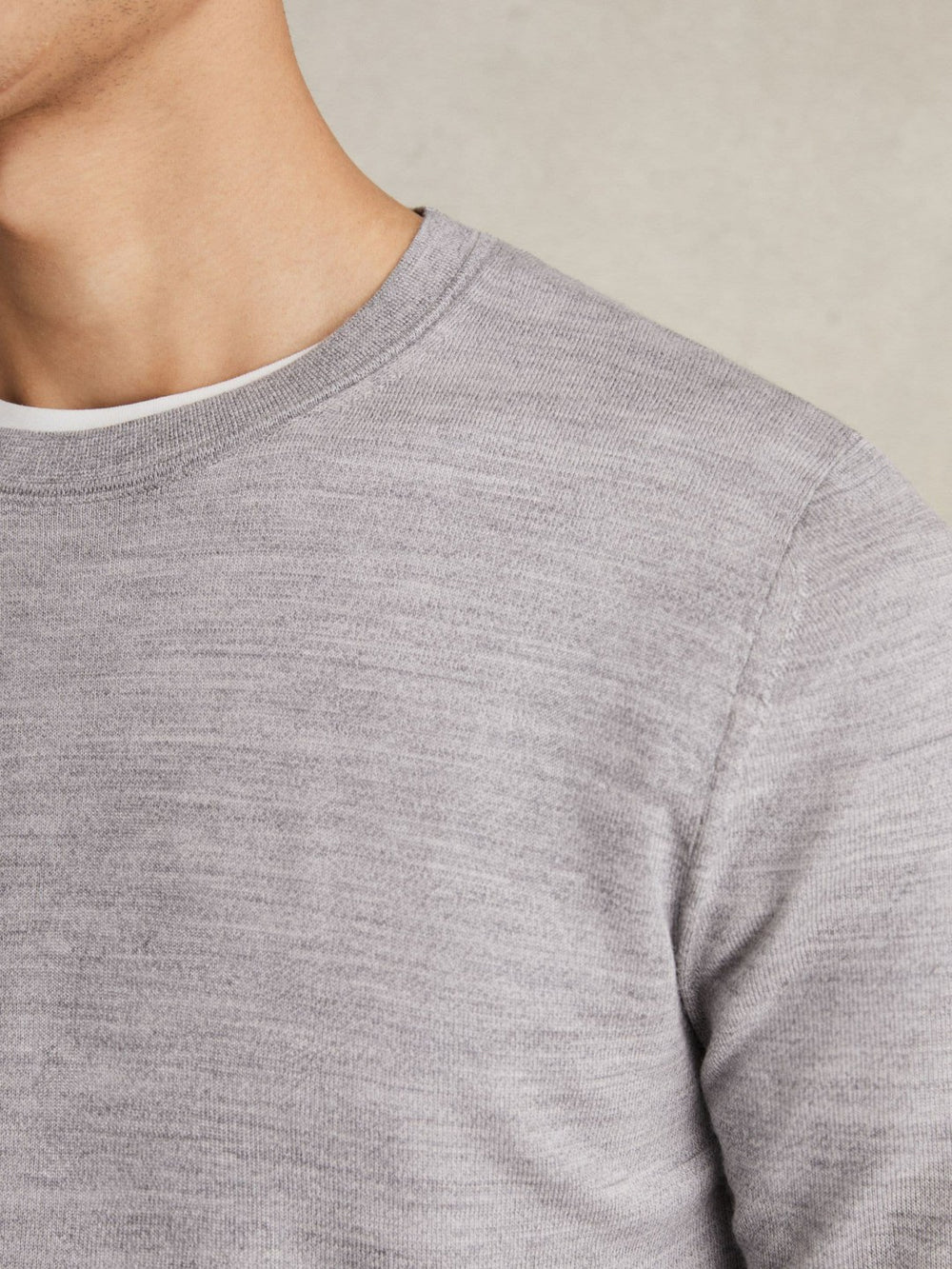 Merino Wool Crew Neck Jumper Soft Grey Mouline | Mens