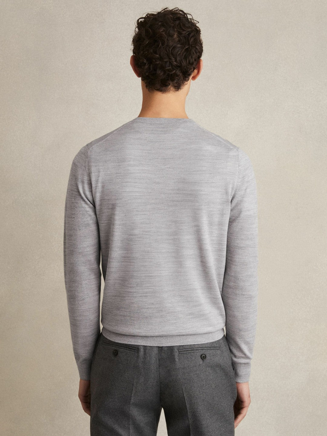 Merino Wool Crew Neck Jumper Soft Grey Mouline | Mens
