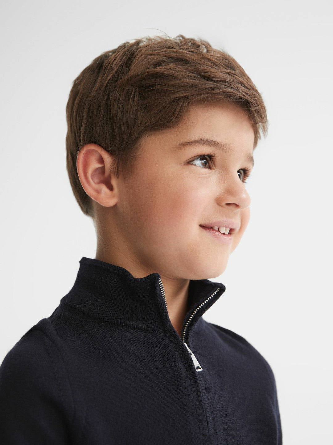 9-14 yrs Merino Wool Zip-Neck Jumper Navy | Children