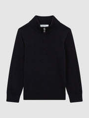 9-14 yrs Merino Wool Zip-Neck Jumper Navy | Children