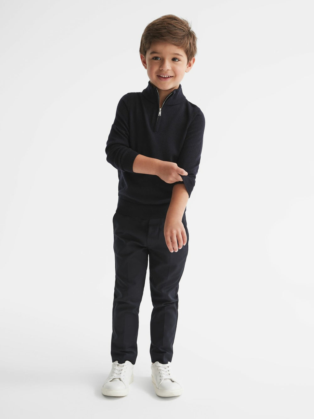 9-14 yrs Merino Wool Zip-Neck Jumper Navy | Children