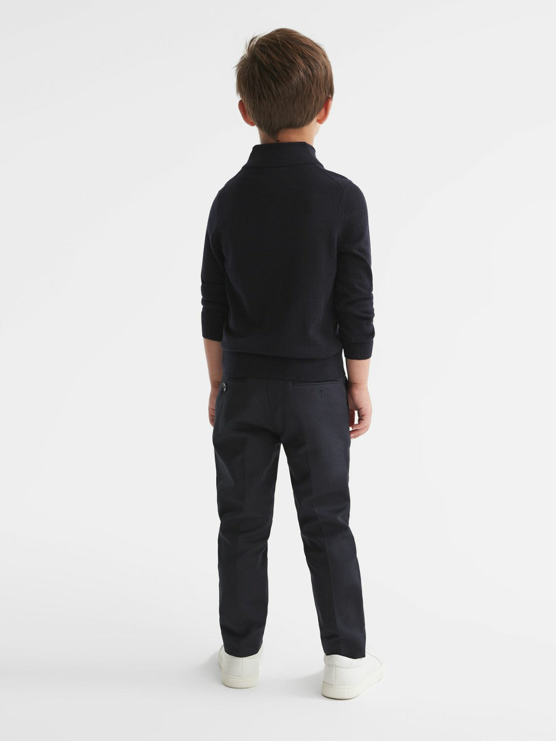 9-14 yrs Merino Wool Zip-Neck Jumper Navy | Children
