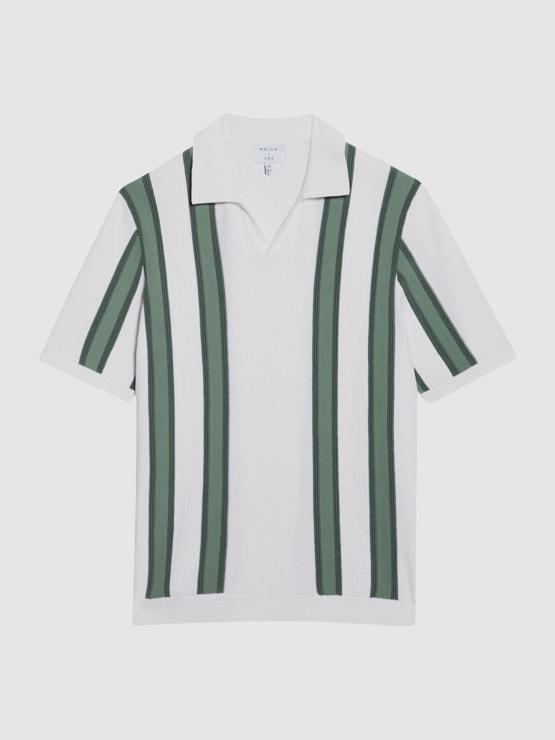 Open Collar Striped Polo T-Shirt White/Sage | Mens