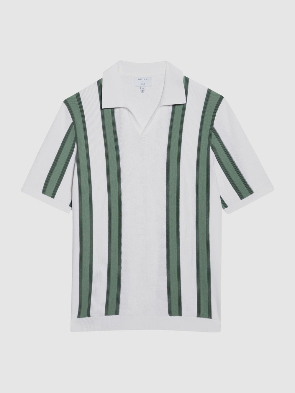 Open Collar Striped Polo T-Shirt White/Sage | Mens
