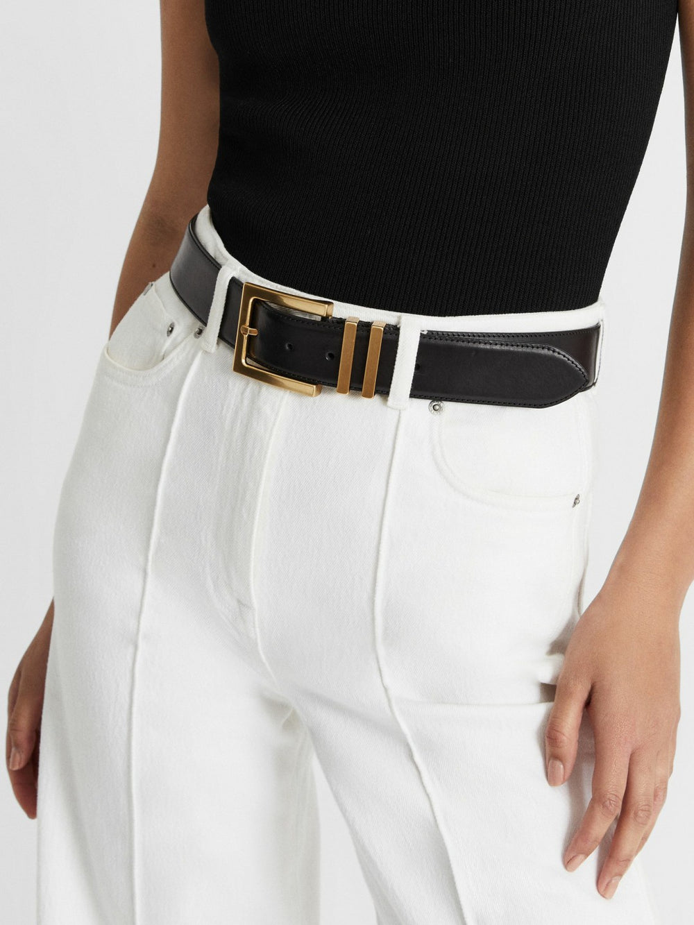 Leather Square Buckle Belt Black | Womens