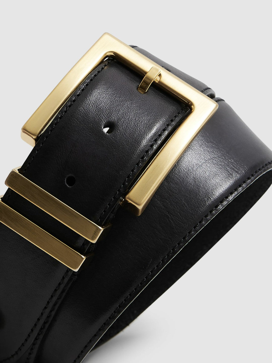 Leather Square Buckle Belt Black | Womens