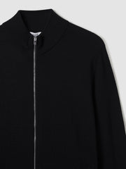 Merino Wool Zip-Through Cardigan Black | Mens