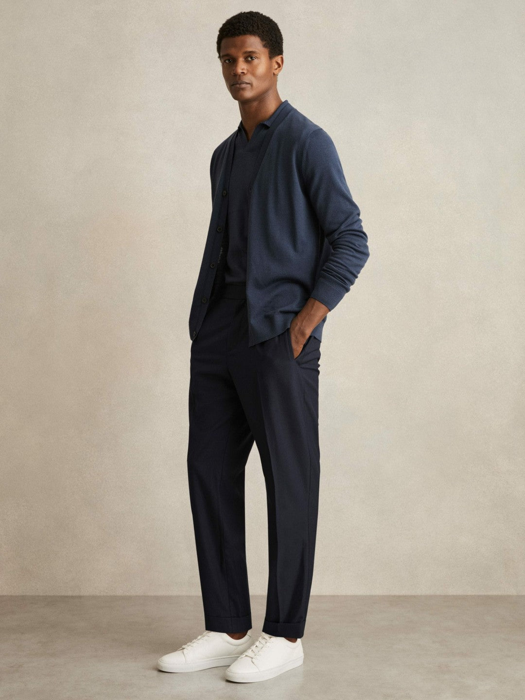 Relaxed-Fit Pleated Tapered Trousers Navy | Mens