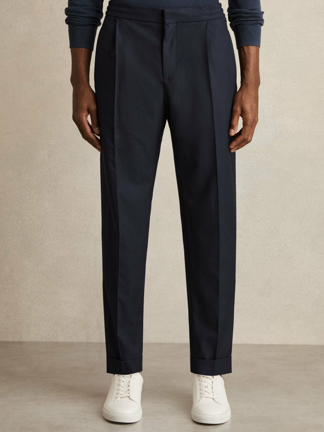 Relaxed-Fit Pleated Tapered Trousers Navy | Mens