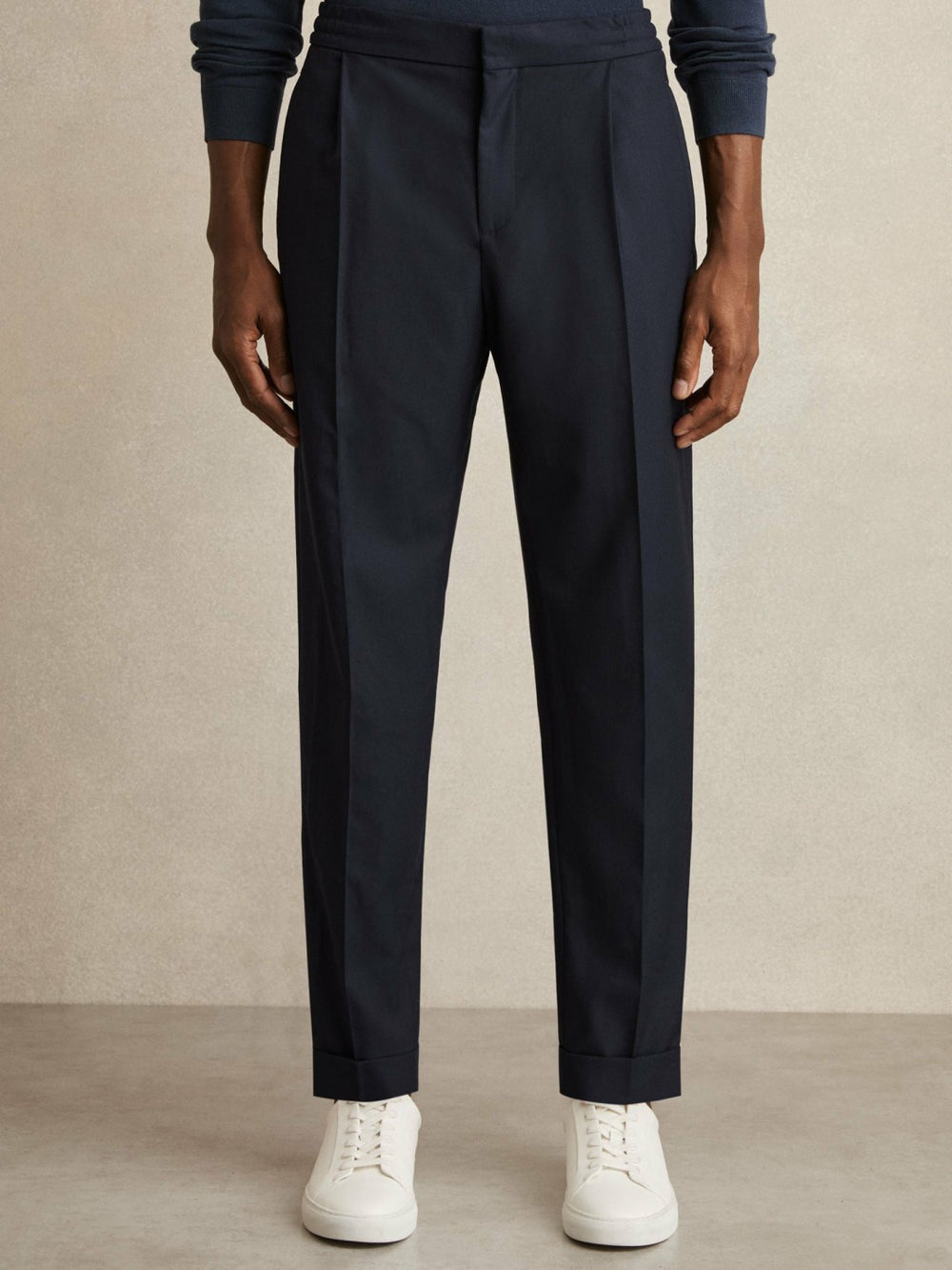 Relaxed-Fit Pleated Tapered Trousers Navy | Mens