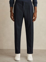 Relaxed-Fit Pleated Tapered Trousers Navy | Mens