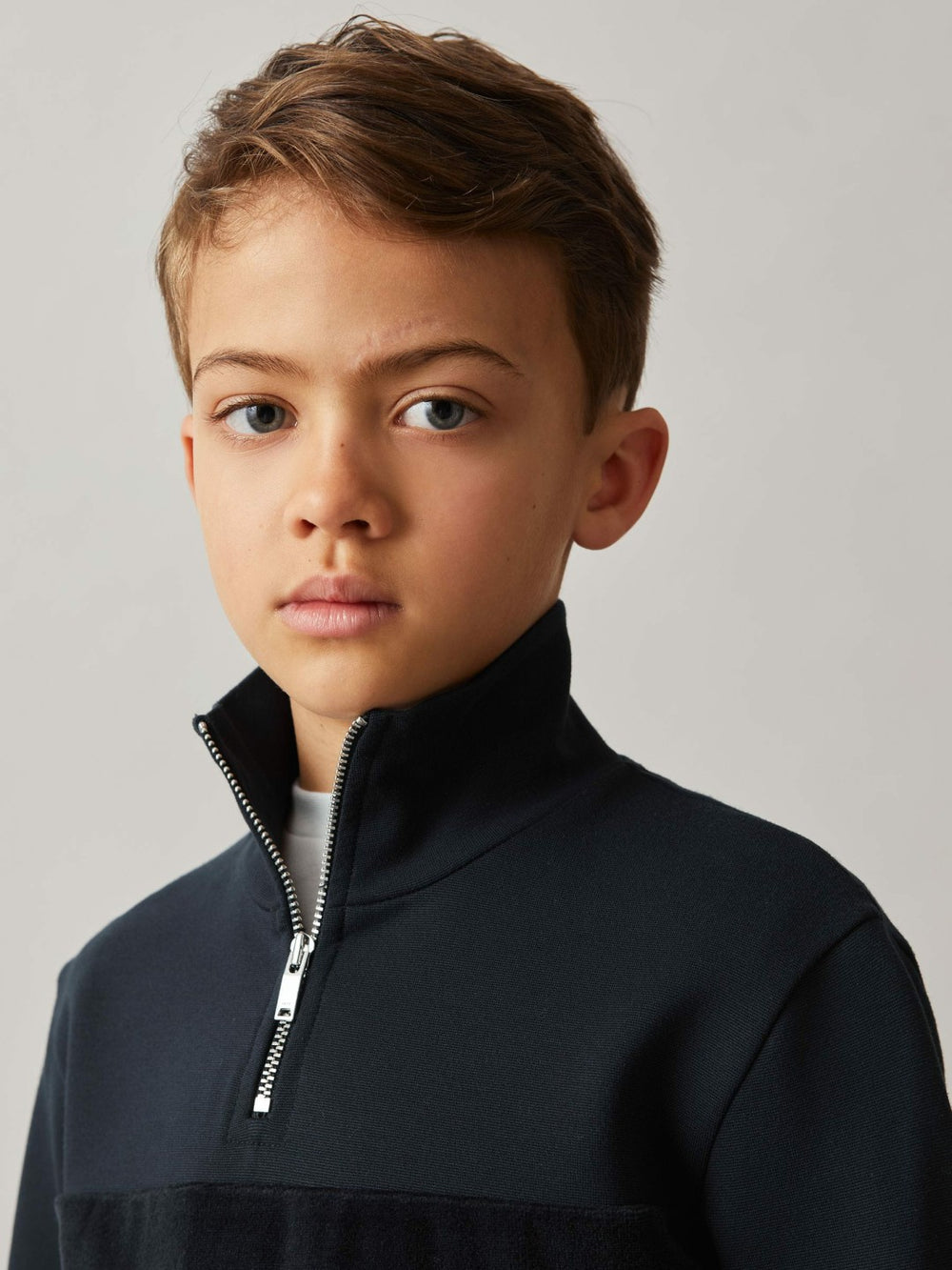 3-9 yrs Slim Fit Half-Zip Funnel Neck Velour Sweatshirt Navy | Children