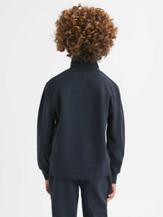 3-9 yrs Slim Fit Half-Zip Funnel Neck Velour Sweatshirt Navy | Children