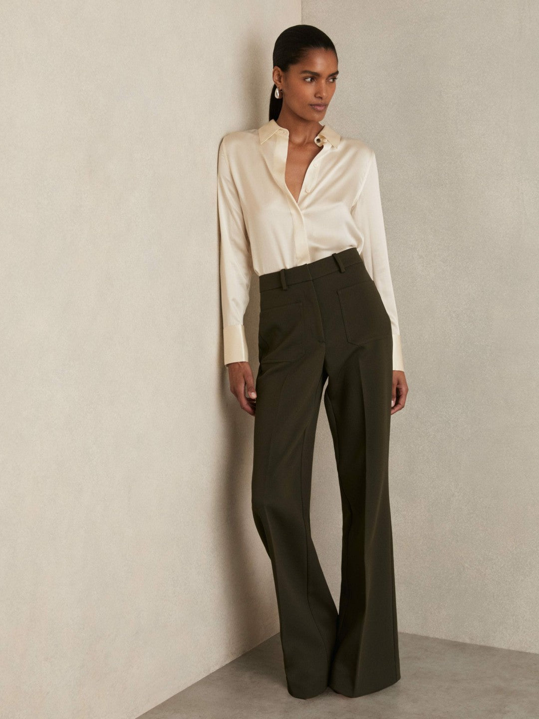 Silk-Satin Concealed-Placket Shirt Ivory | Womens