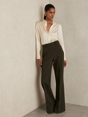 Silk-Satin Concealed-Placket Shirt Ivory | Womens