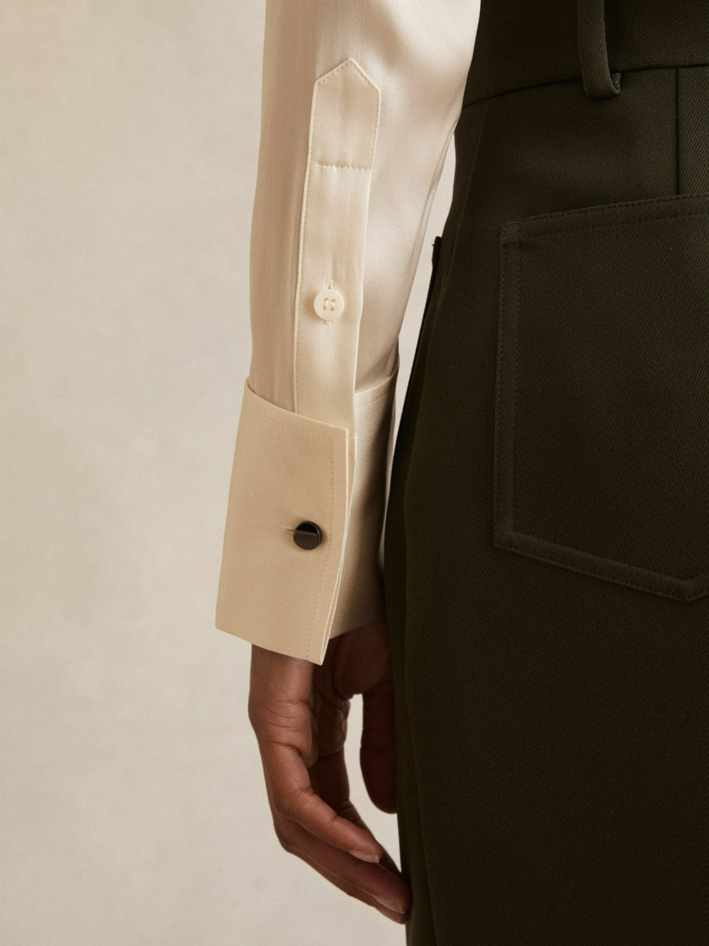 Silk-Satin Concealed-Placket Shirt Ivory | Womens