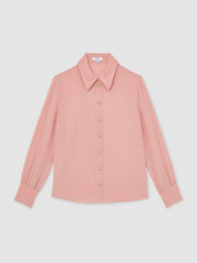 Silk Embossed-Button Shirt Pink | Womens