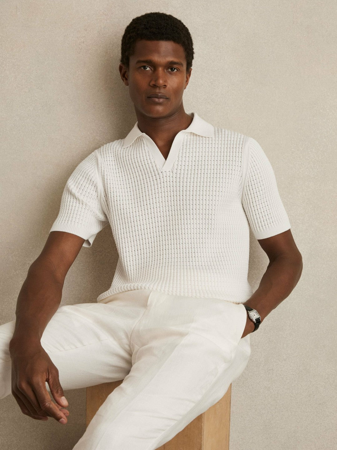 Micro-Cable Open-Collar Cotton-Blend Shirt White | Mens