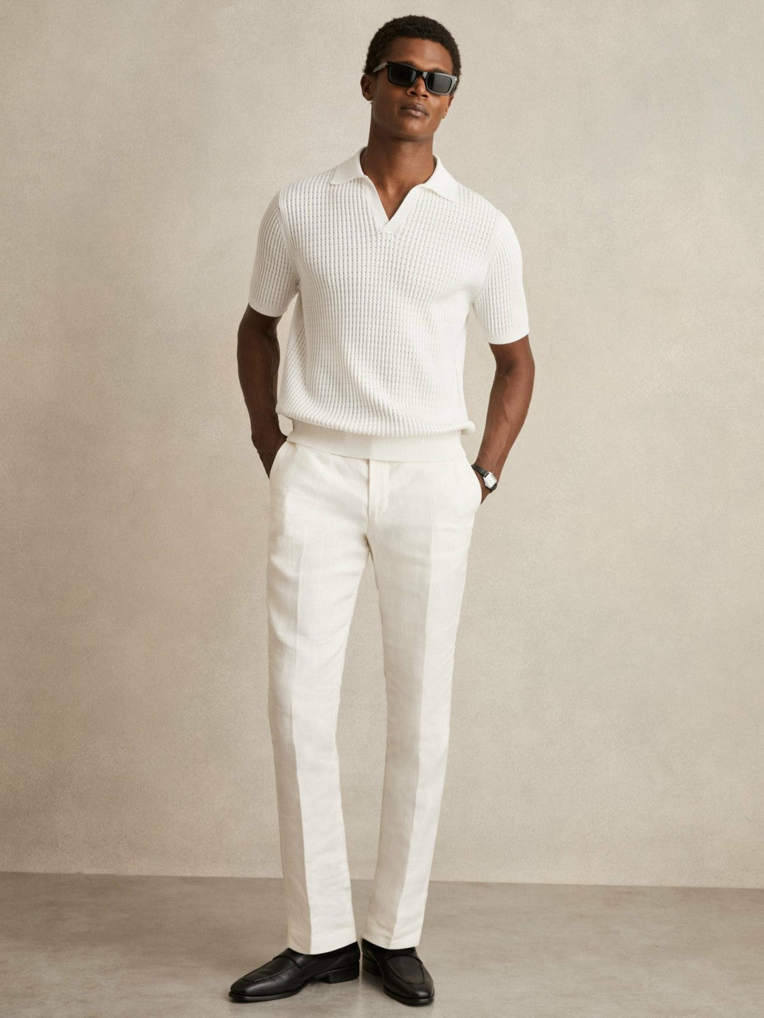 Micro-Cable Open-Collar Cotton-Blend Shirt White | Mens