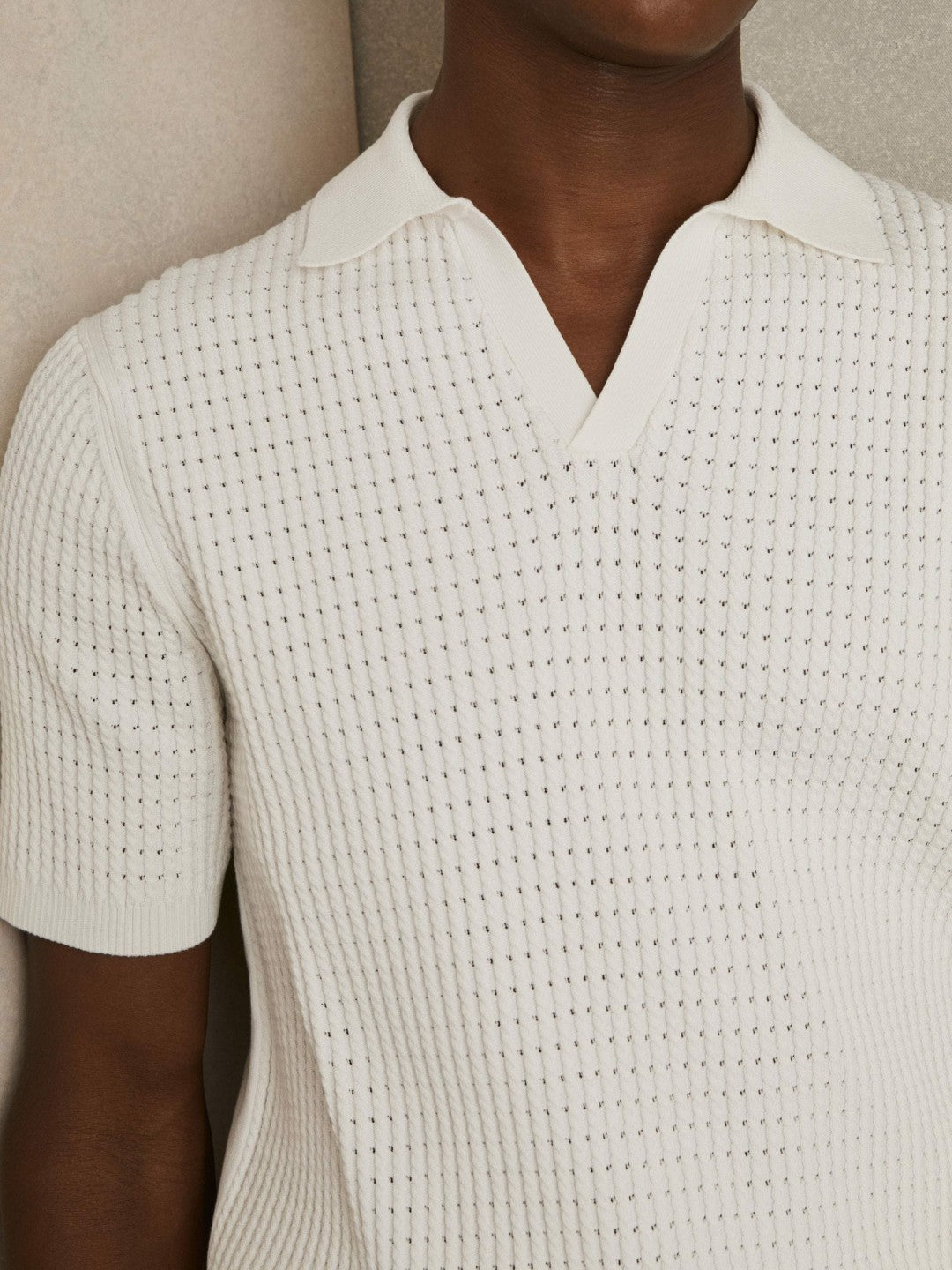 Micro-Cable Open-Collar Cotton-Blend Shirt White | Mens