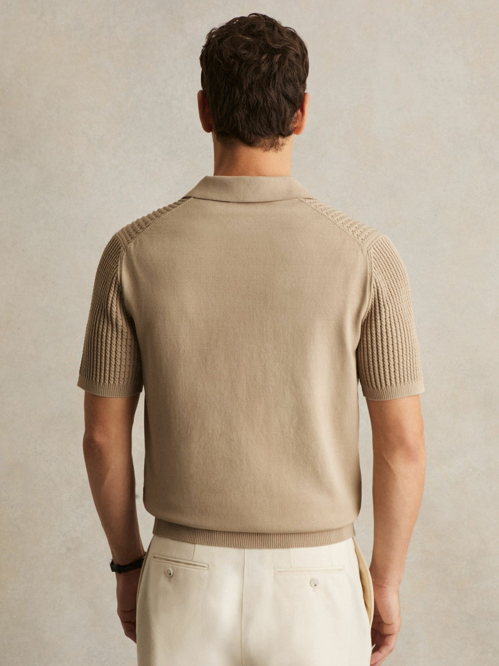 Micro-Cable Open-Collar Cotton-Blend Shirt Light Camel Brown | Mens